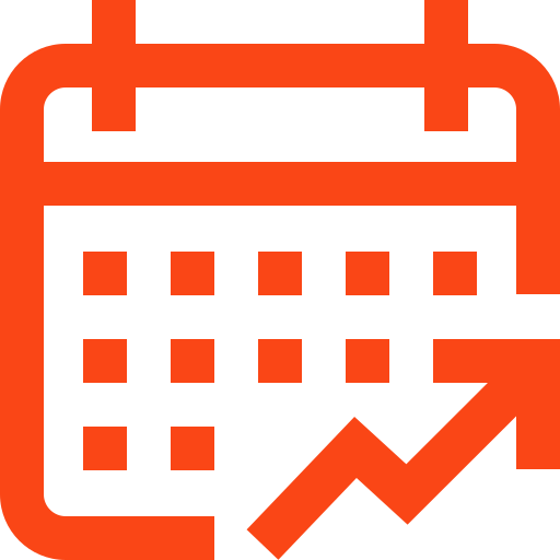 Orange calendar outline icon.